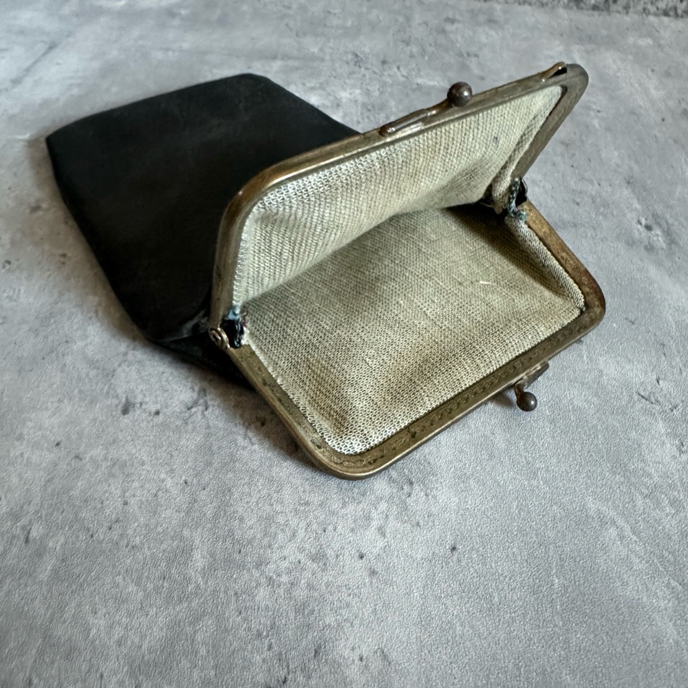 Vintage Black Leather Coin Purse with Metal Closure